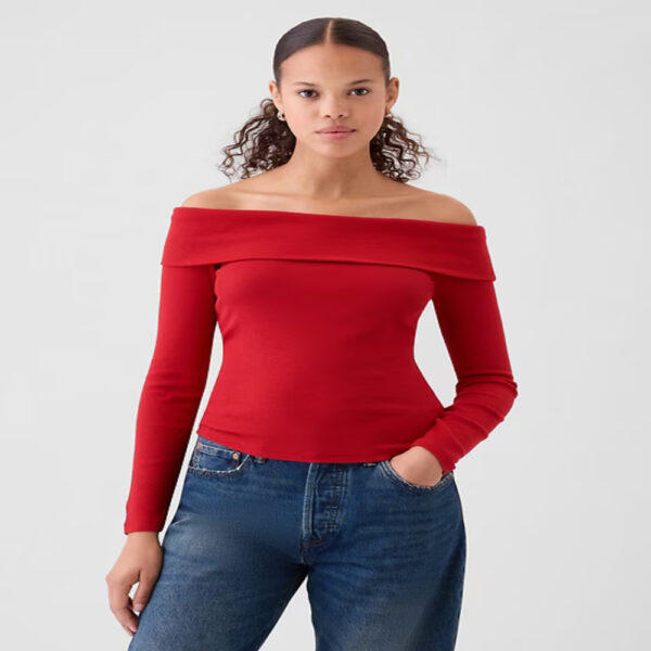 GAP Modern Rib Off-Shoulder Cropped Top - Imagen 8